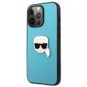 Karl Lagerfeld KLHCP13LPKMB iPhone 13 Pro / 13 6,1" niebieski/blue hardcase Leather Ikonik Karl`s Head Metal