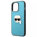 Karl Lagerfeld KLHCP13LPKMB iPhone 13 Pro / 13 6,1" niebieski/blue hardcase Leather Ikonik Karl`s Head Metal