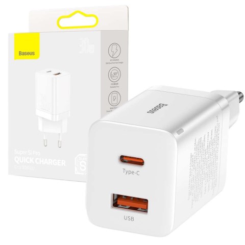 Ładowarka sieciowa Baseus Super Si Pro Quick Charger USB + USB-C QC 3.0 PD 30W Biała