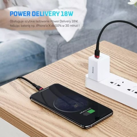 Kabel nylonowy Baseus Cafule USB-C Lightning PD 1m Czarny/czerwony