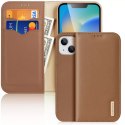 Dux Ducis Hivo Leather Flip Cover Portefeuille en cuir véritable pour cartes et documents iPhone 14 Marron