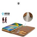 Dux Ducis Hivo Leather Flip Cover Portefeuille en cuir véritable pour cartes et documents iPhone 14 Marron