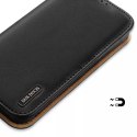 Dux Ducis Hivo Leather Flip Cover Portefeuille en cuir véritable pour cartes et documents iPhone 14 Noir