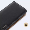 Dux Ducis Hivo Leather Flip Cover Portefeuille en cuir véritable pour cartes et documents iPhone 14 Noir