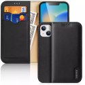 Dux Ducis Hivo Leather Flip Cover Portefeuille en cuir véritable pour cartes et documents iPhone 14 Plus Noir