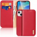 Dux Ducis Hivo Leather Flip Cover Portefeuille en cuir véritable pour cartes et documents iPhone 14 Plus Rouge