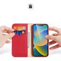 Dux Ducis Hivo Leather Flip Cover Portefeuille en cuir véritable pour cartes et documents iPhone 14 Plus Rouge