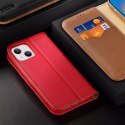 Dux Ducis Hivo Leather Flip Cover Portefeuille en cuir véritable pour cartes et documents iPhone 14 Plus Rouge