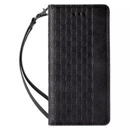 Étui à sangle aimantée pour iPhone SE 2022 / SE 2020 / iPhone 8 / iPhone 7 pochette portefeuille + mini lanière pendentif noir