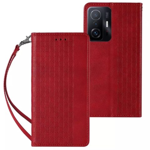 Étui à sangle aimantée pour Xiaomi Redmi Note 11 Pro Pouch Wallet + Mini Lanyard Pendentif Rouge