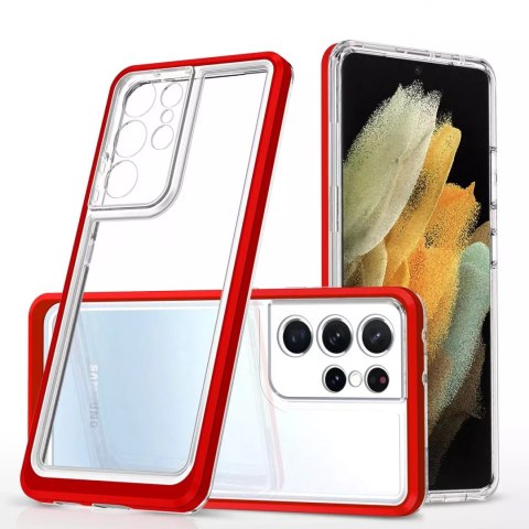 Coque transparente 3 en 1 pour Samsung Galaxy S21 Ultra 5G Frame Gel Cover Rouge