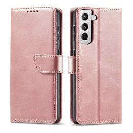 Magnet Case Housse élégante avec rabat et fonction de support pour Samsung Galaxy S22 Ultra rose