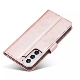 Magnet Case Housse élégante avec rabat et fonction de support pour Samsung Galaxy S22 Ultra rose