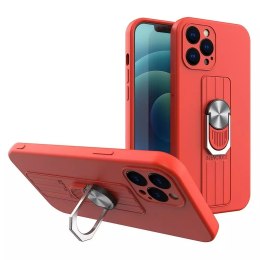 Ring Case étui en silicone avec prise pour les doigts et support pour iPhone 13 Pro Max rouge