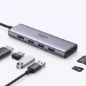 Ugreen multifunkční HUB USB Typ C - 3x USB 3.2 Gen 1 / HDMI 4K 60Hz / čtečka karet SD a TF šedá (60383 CM511)