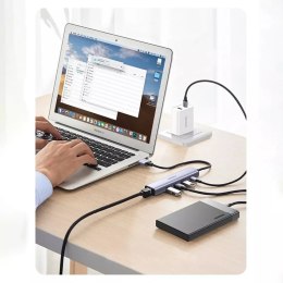 Ugreen multifunkční adaptér HUB USB Typ C - 3 x USB / Ethernet RJ-45 / USB Typ C PD šedý (CM475)
