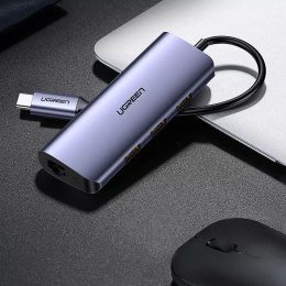 Ugreen multifunkční adaptér HUB USB Type C - 3 x USB / Ethernet RJ-45 / micro USB šedý (CM252)