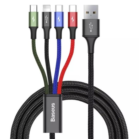 Baseus kabel USB 4v1 Lightning / 2x USB Type C / micro USB kabel s nylonovým opletem 3,5A 1,2m černý (CA1T4-B01)