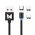 Wozinsky magnetický kabel USB / micro USB / USB typu C / Lightning kabel 2,4A 1m s LED černým (WMC-01)