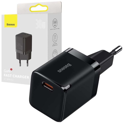 Ładowarka sieciowa zasilacz Baseus GaN3 USB-C Type C PD QC 3A 30W Czarna