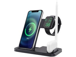 Ładowarka indukcyjna Qi 4w1 Alogy do Apple iPhone/ Watch/ AirPods/ Pen Czarna