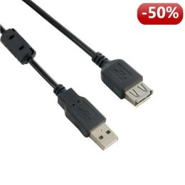 4World Kabel USB Przedłużacz 2.0 AM-AF 3m Ferryt|czarny