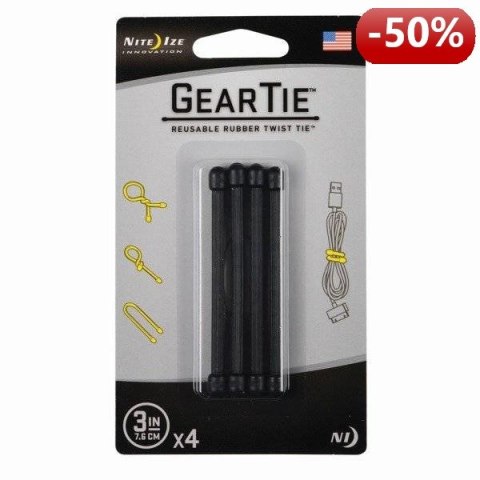 Nite Ize Zestaw linek Gear Tie Original 3" gumowy czarny 4 sztuki