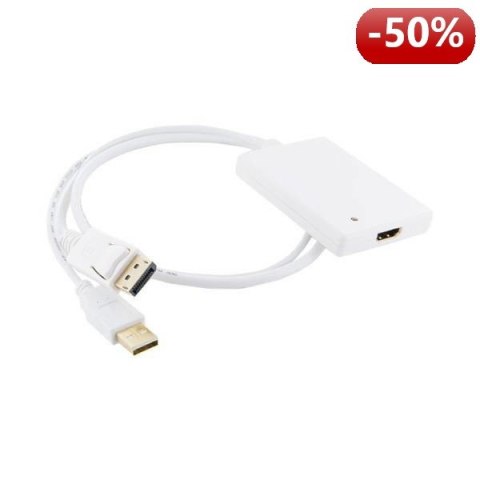 4World Adapter DisplayPort [M] + USB [M] > HDMI [F], 0.5m, biały