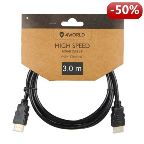 4World Kabel HDMI, high speed with ethernet, 3m, czarny
