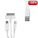 Whitenergy Kabel do przesyłu danych 3w1: Micro USB, Lightning, iPhone 4, 20cm, biały