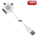 Whitenergy Kabel do przesyłu danych 3w1: Micro USB, Mini USB, iPhone 4, 100cm, biały