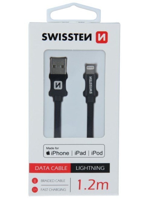 KABEL SWISSTEN TEXTILE 1,2M MFI BLACK USB/LIGHTNING