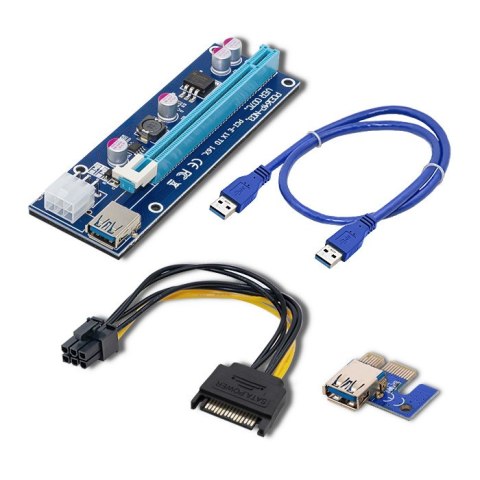 Qoltec Riser PCI-E 1x - 16x | USB 3.0 | ver. 007C | SATA / PCI-E 6pin