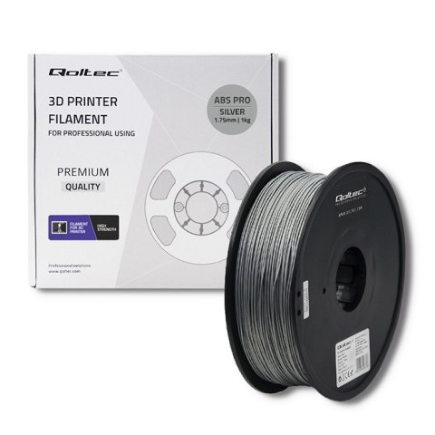 Qoltec Profesjonalny filament do druku 3D | ABS PRO | 1.75mm | 1kg | Silver