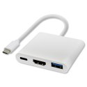 Qoltec Adapter USB 3.1 Typ C męski | HDMI A żeński + USB 3.0 A żeński + USB 3.1 Typ C PD | 0.2m | Biały