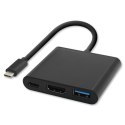 Qoltec Adapter USB 3.1 Typ C męski | HDMI A żeński + USB 3.0 typ A żeński + USB 3.1 Typ C PD | 0.2m | Czarny