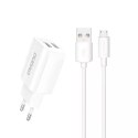 Dudao ładowarka sieciowa EU 2x USB 5V/2.4A + kabel micro USB biały (A2EU + Micro white)