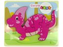 Drewniane Puzzle Dinozaur Corythosaurus Różowy Spinosaurus Fioletowy