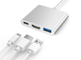 Adapter HUB 3w1 Alogy przejściówka USB-C 3.0 HDMI USB-A Srebrny