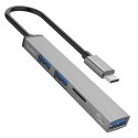 Orico Hub USB-C 3xport USB-A, czytnik microSD, alu