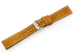 Pasek skórzany do zegarka W48 - PREMIUM - camel/białe - 20mm