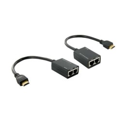 4World Przedłużacz HDMI do 30M 1080p po kablu 2x CAT 5e/6 w/Tx + Rx pigtail|czarny